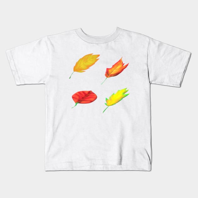Fall Leaves (White Background) Kids T-Shirt by Art By LM Designs 